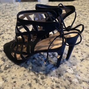 BCBGeneration Strappy Cage Lace-Up Ankle Tie Stiletto Heels Black